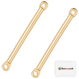 Beebeecraft 30Pcs 18K Gold Plated Bar Link Connectors 2-Hole Stick Strip Connectors Pendant Charms 25mmx2mm for Bracelet Necklace Jewelry Making