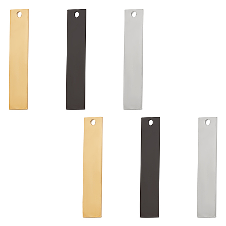 Unicraftale 304 Stainless Steel Pendants, Stamping Blank Tag, Rectangle/Bar, Mixed Color, 40x8x0.8mm, Hole: 2mm, 6pcs/box