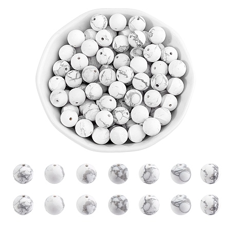 Arricraft About 96 Pcs 8mm Frosted Natural Stone Beads, Natural Howlite Round Beads, Gemstone Loose Beads for Bracelet Necklace Jewelry Making (Hole: 1mm)