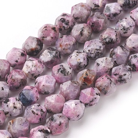 ARRICRAFT Nature Labradorite Beads Strands, Star Cut Round Beads, Dyed, Faceted, Pink, 7~8mm, Hole: 1mm, about 47~48pcs/strand, 14.5 inches~15 inches(37~38cm)