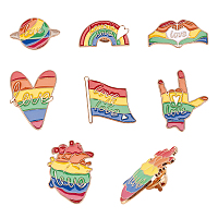 Creative Zinc Alloy Brooches, Enamel Lapel Pin, with Iron Butterfly Clutches or Rubber Clutches, Rainbow, Mixed Shape, Colorful, 7pcs/box