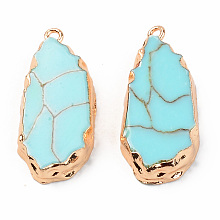 Honeyhandy Resin Pendants, Imitation Turquoise, with Edge Light Gold Plated Iron Loops, teardrop, Turquoise, 36~37.5x16x6~7mm, Hole: 1.8mm