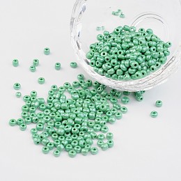 Honeyhandy DIY Craft Beads 8/0 Opaque Colors Lustered Round Glass Seed Beads, Medium Sea Green, Size: about 3mm in diameter, hole:1mm, about 1101pcs/50g