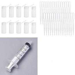 Arricraft 10Pcs PE Plastic Empty Refillable Flip Cap Bottles, with 2Pcs Disposable Plastic Dropper and 2Pcs Screw Type Hand Push Glue Dispensing Syringe(without Needle), Clear, Bottle: 7.4cm, Capacity: 30ml(1.01fl. oz)