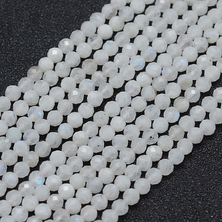 ARRICRAFT Natural Moonstone Beads Strands, Round, Faceted, 3mm, Hole: 0.5mm, about 113pcs/strand, 15.35 inches(39cm)