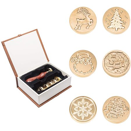 Arricraft 6 Pack Christmas Wax Seal Stamp, Christmas Tree Father Reindeer Snowflake Sealing Wax Stamps for Envelopes, Christmas Party Invitations, Wine Packages, Gift Packing