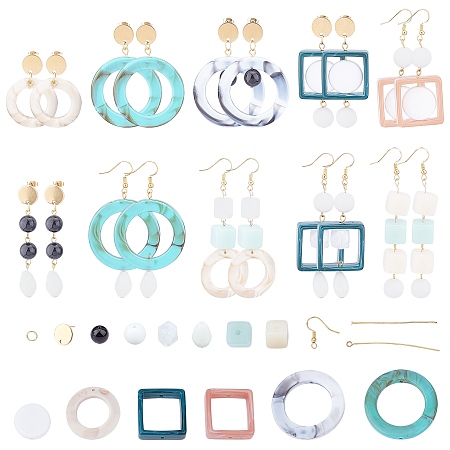 SUNNYCLUE DIY Make 10 Pairs Resin Geometric Earring Making Kit Acrylic Beads Geometry Links Connector Charms Teardrop Glass Bead Jewelry Supplies for Women Beginners DIY Earring Making