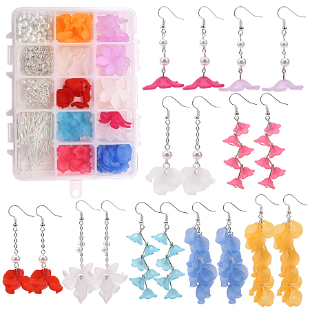 SUNNYCLUE DIY Earrings Makings, with Transparent Acrylic Beads/Pendants and Glass Pearl Beads, Brass Earring Hooks and Iron Findings, Mixed Color, 14x10.8x3cm