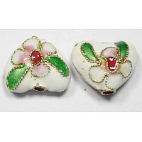 Honeyhandy Handmade Cloisonne Beads, Heart, White, 12mm, Hole:2mm