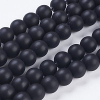 Honeyhandy Synthetic Black Stone Bead Strands, Frosted, Round, 10~11mm, Hole: 1mm, about 37~40pcs/strand, 14.9~15.1 inch(38~38.5cm)
