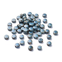 Arricraft Handmade Porcelain Beads, Fancy Antique Glazed Porcelain, Flat Round, Cornflower Blue, 9x5mm, Hole: 2mm