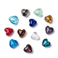 ARRICRAFT Handmade Silver Foil Glass Beads, Heart, Mixed Color, about 12mm in diameter, 8mm thick, hole: 1~2mm