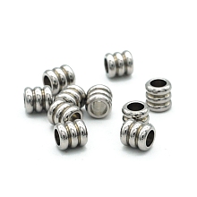 Honeyhandy 304 Stainless Steel Beads, Grooved, Column, Stainless Steel Color, 6x6mm, Hole: 3mm