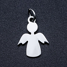 Honeyhandy 304 Stainless Steel Pendants, Stamping Blank Tag Charms, with Unsoldered Jump Rings, Angel, Stainless Steel Color, 15x11.5x1mm, Hole: 3mm, Jump Ring: 5x0.8mm