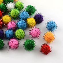 Honeyhandy Handmade DIY Doll Craft Pom Pom Yarn Pom Pom Balls, with Metallic Cord, Mixed Color, 15mm, about 1000pcs/bag