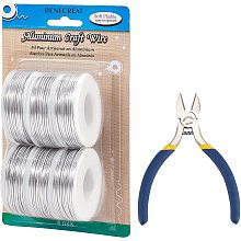 BENECREAT 18 Gauge 52FT x 6 Rolls Aluminum Silver Wire Craft Beading Wire with Jewelry Plier for Craft Jewelry Making