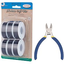 BENECREAT 6 Rolls 15 Gauge Aluminum Wire 60m/196 Feet Tarnish Resistant Black Craft Wire with 1PC Side Cutting Pliers for Sculpting Model Making