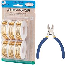 BENECREAT 6 Rolls 17 Gauge Gold Aluminum Craft Wire 315 Feet Bendable Metal Jewelry Wire with 1PCS Side Cutting Plier for Jewelry Making Craft