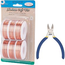 BENECREAT 6 Rolls 20 Gauge Aluminum Craft Wire 315 Feet Jewelry Beading Wire with 1PCS Side Cutting Plier for Jewelry Making Craft, Orange