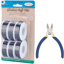 BENECREAT 6 Rolls 196 Feet Matte Aluminum Wire 15 Gauge Tarnish Resistant Black Craft Wire with 1PC Side Cutting Pliers for Gardening Sculpting Model Making