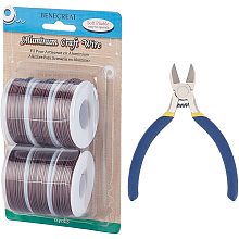 BENECREAT 6 Rolls 315 Feet Matte Aluminum Wire 16 Gauge Tarnish Resistant Brown Craft Wire with 1PC Side Cutting Pliers for Jewelry Making and Sculpturing