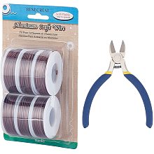 BENECREAT 6 Rolls 196 Feet Matte Aluminum Wire 15 Gauge Tarnish Resistant Brown Craft Wire with 1PC Side Cutting Pliers for Gardening Sculpting Model Making