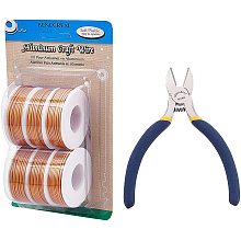 BENECREAT 6 Rolls 196 Feet Matte Aluminum Wire 15 Gauge Tarnish Resistant Orange Craft Wire with 1PC Side Cutting Pliers for Gardening Sculpting Model Making