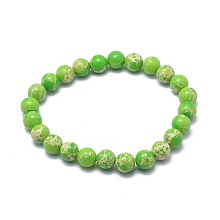 Honeyhandy Synthetic Regalite Bead Stretch Bracelets, Round, Dyed, Lawn Green, 2 inch~2-3/8 inch(5~6cm), Bead: 5.8~6.8mm