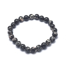 Honeyhandy Synthetic Regalite Bead Stretch Bracelets, Round, Dyed, Black, 2-1/8 inch~2-3/8 inch(5.5~6cm), Bead: 8mm