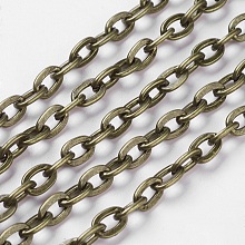 Honeyhandy Iron Cable Chains, Unwelded, with Spool, Flat Oval, Cadmium Free & Nickel Free & Lead Free, Antique Bronze, 7x4x1mm, about 164.04 Feet(50m)/roll