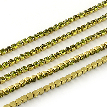 ARRICRAFT Nickel Free Raw(Unplated) Brass Rhinestone Strass Chains, Rhinestone Cup Chain, 2880pcs rhinestone/bundle, Grade A, Olivine, 2.2mm, about 23.62 Feet(7.2m)/bundle