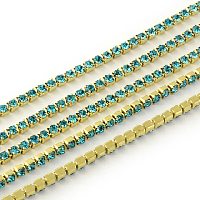 ARRICRAFT Nickel Free Raw(Unplated) Brass Rhinestone Strass Chains, Rhinestone Cup Chain, 2880pcs rhinestone/bundle, Grade A, Aquamarine, 2.2mm, about 23.62 Feet(7.2m)/bundle