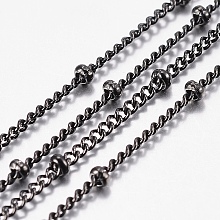 Honeyhandy 304 Stainless Steel Curb Chains, Satellite Chains, Soldered, with Spool, with Rondelle Beads, Electrophoresis Black, 1.5mm, about 32.8 Feet(10m)/roll