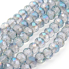 Honeyhandy Electroplate Glass Beads Strands, Rainbow Plated, Faceted, Rondelle, Dark Turquoise, Size: about 10mm in diameter, 8mm thick, hole: 1mm, about 72pcs/strand