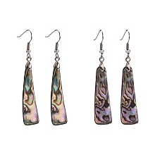 Honeyhandy Abalone Shell/Paua ShellEarrings, with Brass Earring Hooks, Triangle, Colorful, 50~68x11~19x1.4mm, Hook: 18.7mm