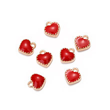 Honeyhandy Alloy Enamel Charms, Heart, Light Gold, Red, 8x7.50x2.50mm, Hole: 1.5mm