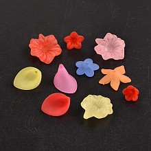 Honeyhandy Mixed Color Transparent Acrylic Beads, Frosted, Flower Bead Caps, about 9.5~62mm in diameter, 4~24mm thick, hole: 1~5mm