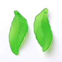 Honeyhandy Transparent Acrylic Pendants, Frosted, Leaf, Green, Size: about 38mm long, 14mm wide, 3mm thick, hole: 2mm, about 580pcs/500g