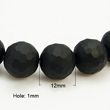 Honeyhandy Synthetic Black Stone Beads Strands, Dyed, Faceted, Frosted, Round, Black, 12mm