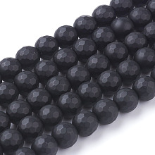 Honeyhandy Synthetic Black Stone Beads Strands, Dyed, Faceted, Frosted, Round, Black, 8mm