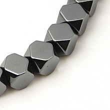 Honeyhandy Non-magnetic Synthetic Hematite Beads Strands, Hexagon, Faceted, Black, 8x8x8mm