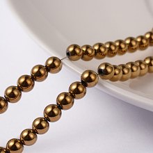 Honeyhandy Non-Magnetic Synthetic Hematite Beads Strands, Round, Gold, 4mm, Hole: 1mm, about 100pcs/strand, 15.7 inch