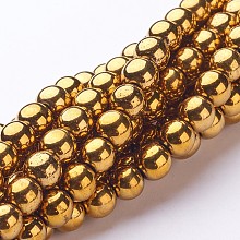 Honeyhandy Non-Magnetic Synthetic Hematite Beads Strands, Round, Gold, 8mm, Hole: 1mm, about 53pcs/strand, 15.7 inch