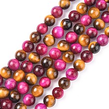 Honeyhandy Natural Rose Tiger Eye and Yellow Tiger Eye Beads Strands, Round, Mixed Color, 6mm