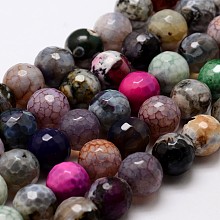 Honeyhandy Natural Fire Crackle Agate Bead Strands, Dyed, Faceted, Round, Colorful, 12mm, Hole: 1.5mm, about 30~32pcs/strand, 14 inch