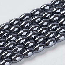 Honeyhandy Non-Magnetic Synthetic Hematite Beads, Oval, Black, 12x6mm, Hole: 1.5mm, about 29pcs/strand