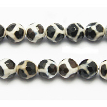 Honeyhandy Tibetan Style Turtle Back Pattern dZi Beads, Natural Agate, Giraffe Skin Agate, Dyed, Faceted Round, 8mm, Hole: 1mm, about 48pcs/strand, 15 inch