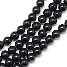 Honeyhandy Synthetic Black Stone Bead Strands, Round, 4~5mm, Hole: 1mm, about 95pcs/strand, 15.7 inch