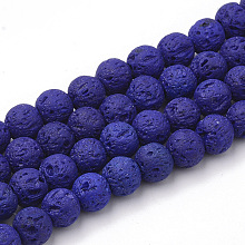 Honeyhandy Synthetic Lava Rock Beads Strands, Dyed, Round, Medium Blue, 8~8.5mm, Hole: 1.8mm, about 47pcs/strand, 14.96 inch(38cm)