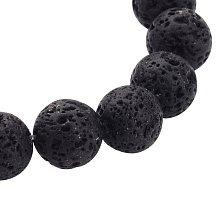 NBEADS 20 Strands Natural Lava Beads Strands, Black, Round, 8mm, Hole: 1mm; about 47pcs/strand, 15"